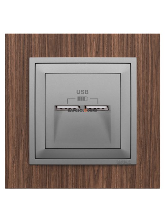 USB töltő aljzat, Dupla - 2,4A, IP20, alumínium fedőlappal és Arbore dió 1-es kerettel - EFAPEL LOGUS 90