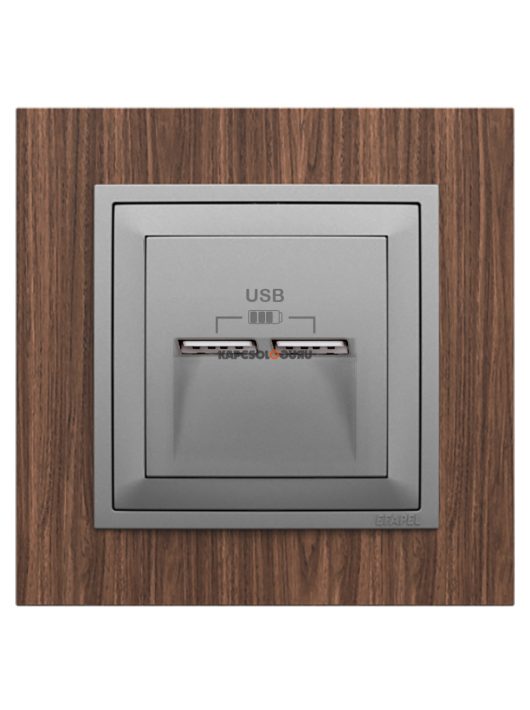 USB töltő aljzat, Dupla - 2,4A, IP20, alumínium fedőlappal és Arbore dió 1-es kerettel - EFAPEL LOGUS 90