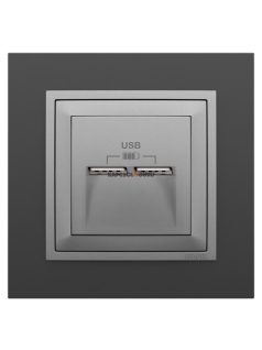   USB töltő aljzat, Dupla - 2,4A, IP20, alumínium fedőlappal és Animato fekete 1-es kerettel - EFAPEL LOGUS 90