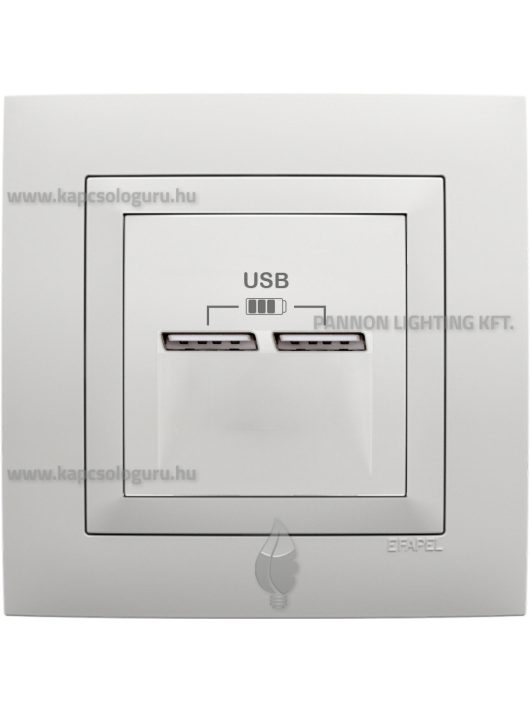 USB töltő aljzat, Dupla - 2,4A, IP20, Base fehér fedőlappal és 1-es kerettel - EFAPEL LOGUS 90