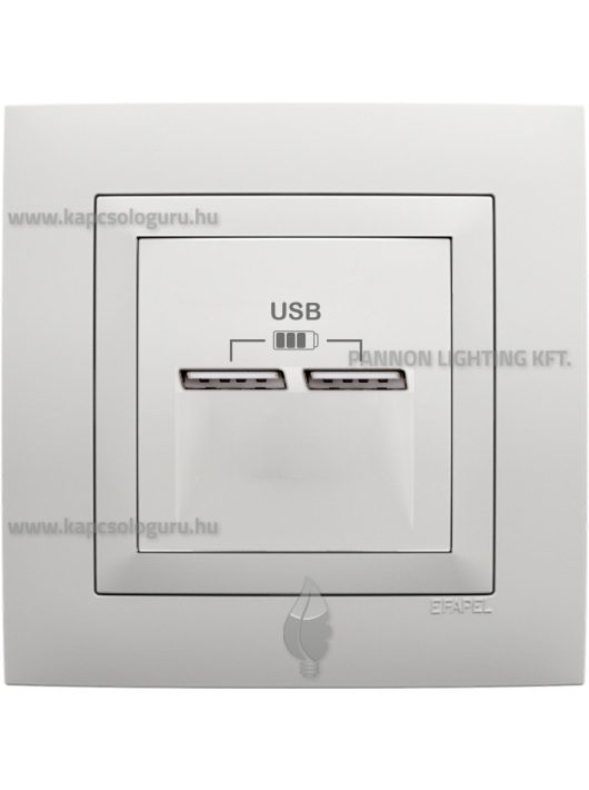 USB töltő aljzat, Dupla - 2,4A, IP20, Base fehér fedőlappal és 1-es kerettel - EFAPEL LOGUS 90