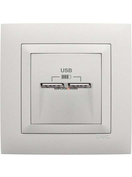 USB töltő aljzat, Dupla - 2,4A, IP20, jégfehér fedőlappal és Aquarella kerettel - EFAPEL LOGUS 90