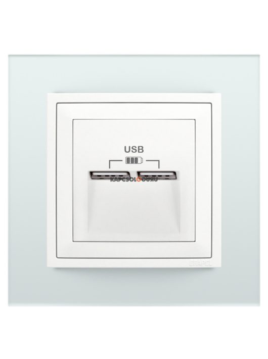 USB töltő aljzat, Dupla - 2,4A, IP20, jégfehér fedőlappal és Crystal üveg kerettel - EFAPEL LOGUS 90