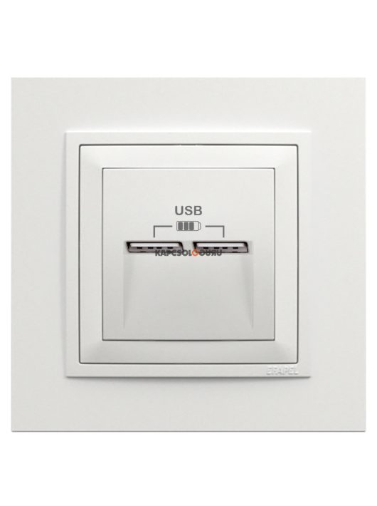 USB töltő aljzat, Dupla - 2,4A, IP20, jégfehér fedőlappal és Animato kerettel - EFAPEL LOGUS 90