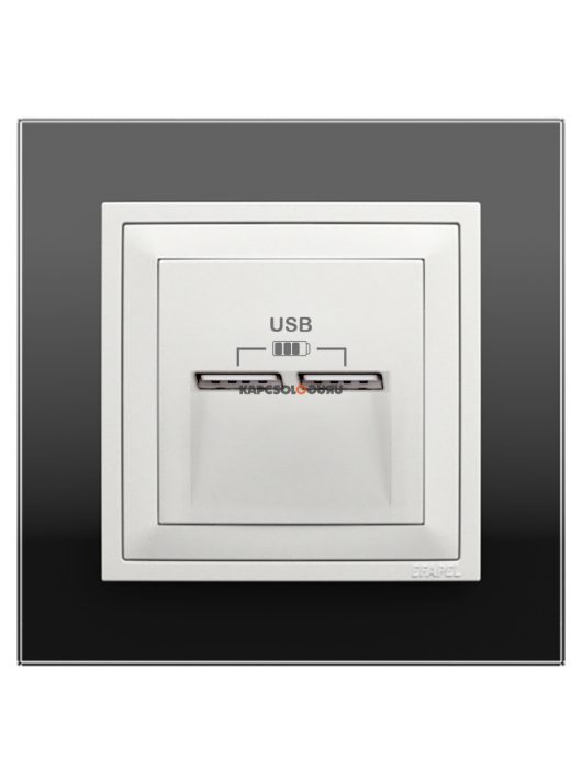 USB töltő aljzat, Dupla - 2,4A, IP20, jégfehér fedőlappal és Crystal fekete üveg kerettel - EFAPEL LOGUS 90