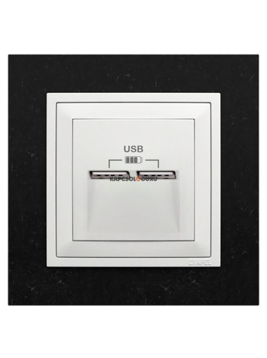 USB töltő aljzat, Dupla - 2,4A, IP20, jégfehér fedőlappal és Petra gránit kerettel - EFAPEL LOGUS 90