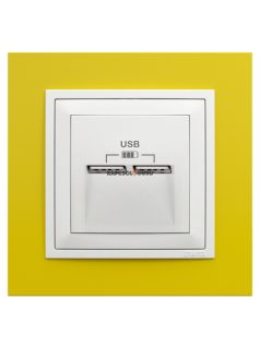   USB töltő aljzat, Dupla - 2,4A, IP20, jégfehér fedőlappal és Animato sárga kerettel - EFAPEL LOGUS 90