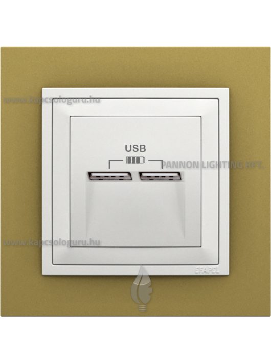 USB töltő aljzat, Dupla - 2,4A, IP20, jégfehér fedőlappal és Animato arany kerettel - EFAPEL LOGUS 90