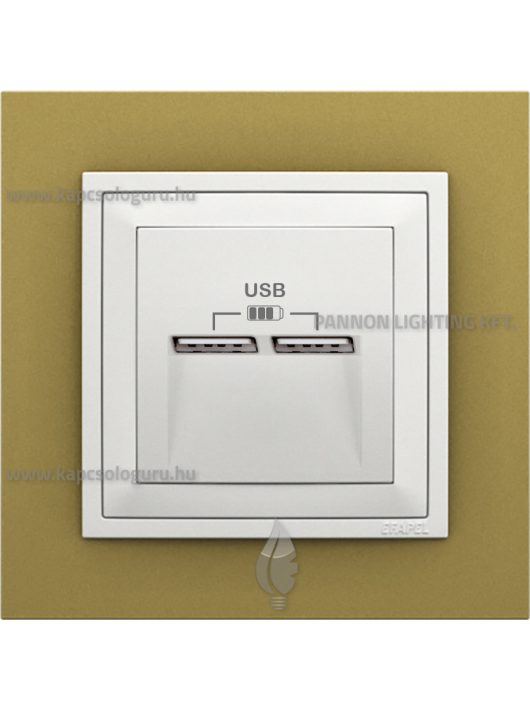 USB töltő aljzat, Dupla - 2,4A, IP20, jégfehér fedőlappal és Animato arany kerettel - EFAPEL LOGUS 90