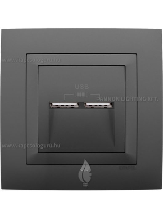 USB töltő aljzat, Dupla - 2,4A, IP20, szürke fedőlappal és Aquarella kerettel - EFAPEL LOGUS 90