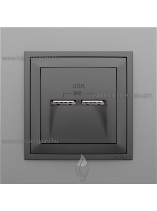 USB töltő aljzat, Dupla - 2,4A, IP20, szürke fedőlappal és Animato alumínium kerettel - EFAPEL LOGUS 90