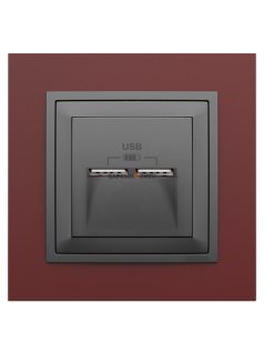   USB töltő aljzat, Dupla - 2,4A, IP20, szürke fedőlappal és Animato bíbor kerettel - EFAPEL LOGUS 90