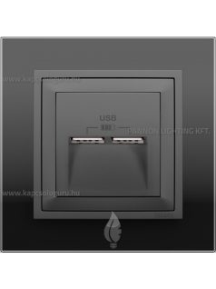   USB töltő aljzat, Dupla - 2,4A, IP20, szürke fedőlappal és Crystal fekete üveg kerettel - EFAPEL LOGUS 90