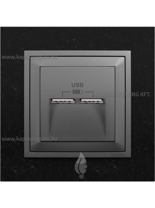 USB töltő aljzat, Dupla - 2,4A, IP20, szürke fedőlappal és Petra gránit kerettel - EFAPEL LOGUS 90