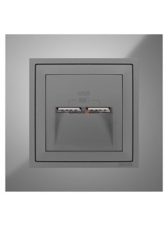   USB töltő aljzat, Dupla - 2,4A, IP20, szürke fedőlappal és Metallo króm kerettel - EFAPEL LOGUS 90