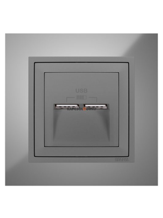 USB töltő aljzat, Dupla - 2,4A, IP20, szürke fedőlappal és Metallo króm kerettel - EFAPEL LOGUS 90