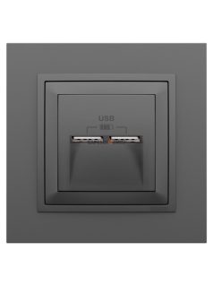  USB töltő aljzat, Dupla - 2,4A, IP20, szürke fedőlappal és Animato kerettel - EFAPEL LOGUS 90