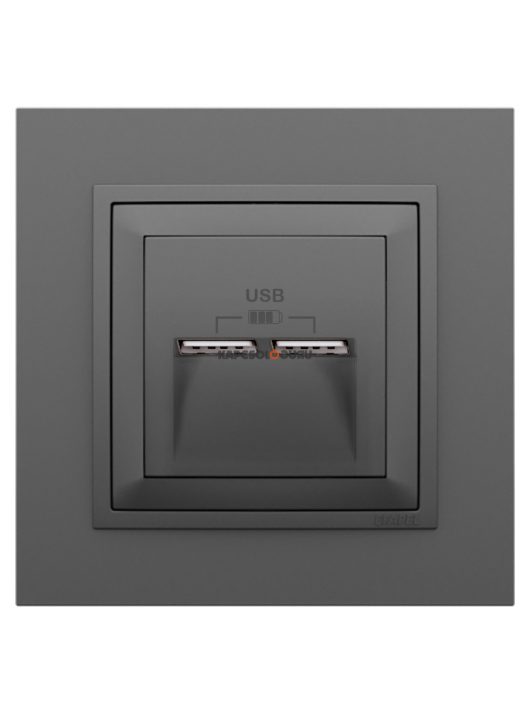 USB töltő aljzat, Dupla - 2,4A, IP20, szürke fedőlappal és Animato kerettel - EFAPEL LOGUS 90