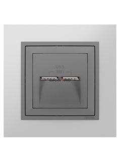   USB töltő aljzat, Dupla - 2,4A, IP20, szürke fedőlappal és Metallo alumínium kerettel - EFAPEL LOGUS 90