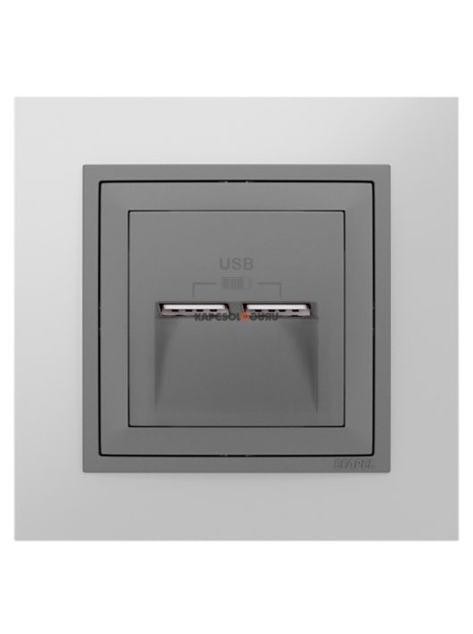 USB töltő aljzat, Dupla - 2,4A, IP20, szürke fedőlappal és Metallo alumínium kerettel - EFAPEL LOGUS 90