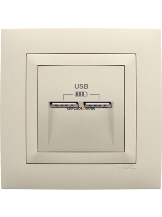 USB töltő aljzat, Dupla - 2,4A, IP20, gyöngyházfehér fedőlappal és Aquarella kerettel - EFAPEL LOGUS 90