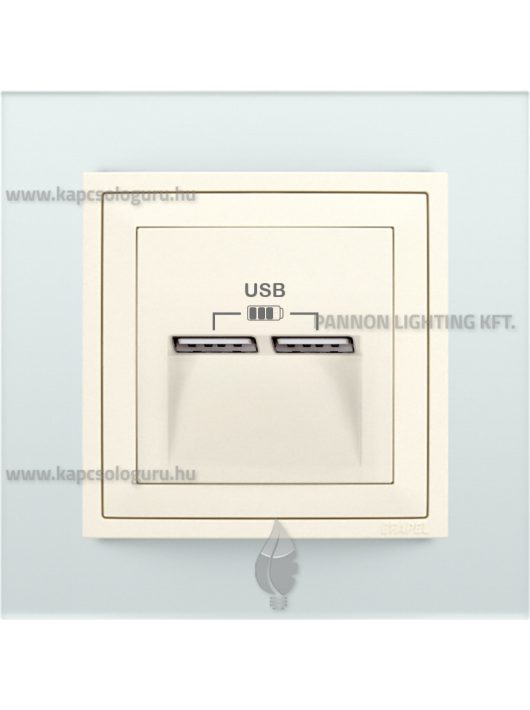 USB töltő aljzat, Dupla - 2,4A, IP20, gyöngyházfehér fedőlappal és Crystal üveg kerettel - EFAPEL LOGUS 90