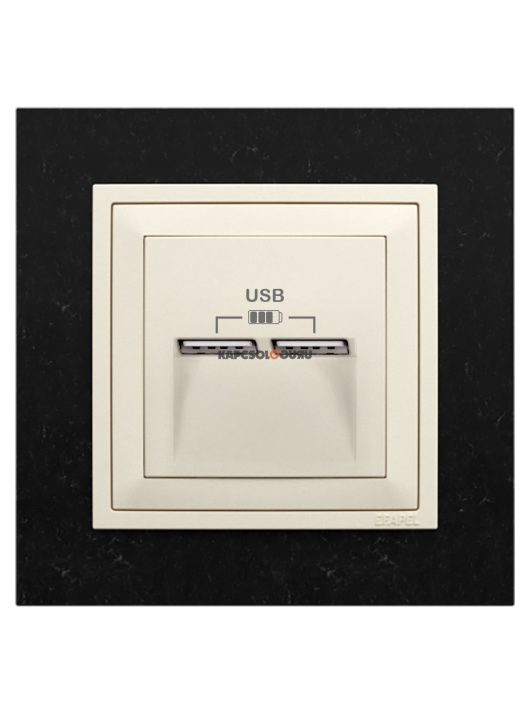USB töltő aljzat, Dupla - 2,4A, IP20, gyöngyházfehér fedőlappal és Petra gránit 1-es kerettel - EFAPEL LOGUS 90