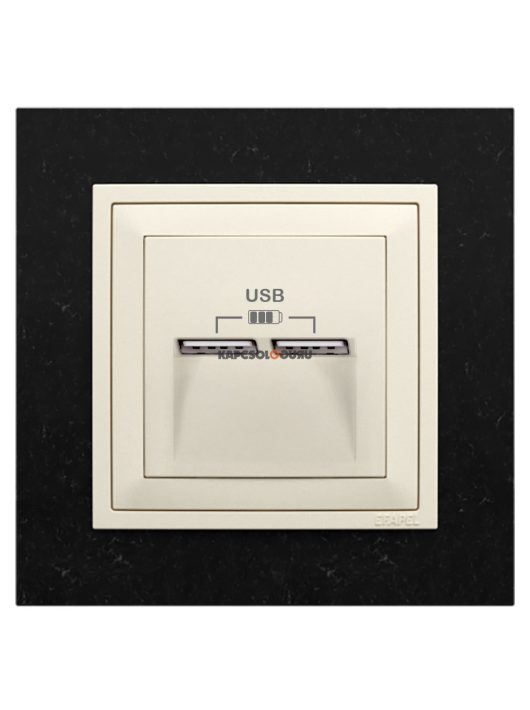 USB töltő aljzat, Dupla - 2,4A, IP20, gyöngyházfehér fedőlappal és Petra gránit 1-es kerettel - EFAPEL LOGUS 90