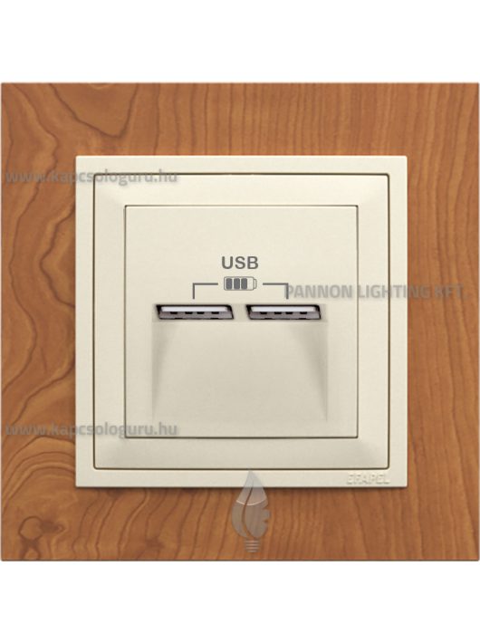 USB töltő aljzat, Dupla - 2,4A, IP20, gyöngyházfehér fedőlappal és Arbore cseresznye 1-es kerettel - EFAPEL LOGUS 90