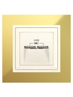   USB töltő aljzat, Dupla - 2,4A, IP20, gyöngyházfehér fedőlappal és Metallo arany 1-es kerettel - EFAPEL LOGUS 90