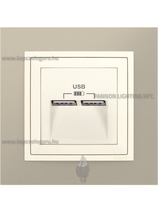 USB töltő aljzat, Dupla - 2,4A, IP20, gyöngyházfehér fedőlappal és Metallo titánium kerettel - EFAPEL LOGUS 90