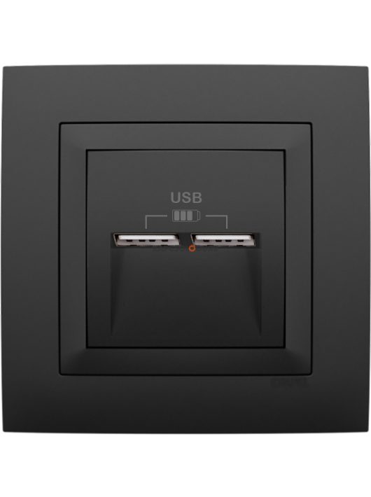 USB töltő aljzat, Dupla - 2,4A, IP20, fekete fedőlappal és Aquarella 1-es kerettel - EFAPEL LOGUS 90