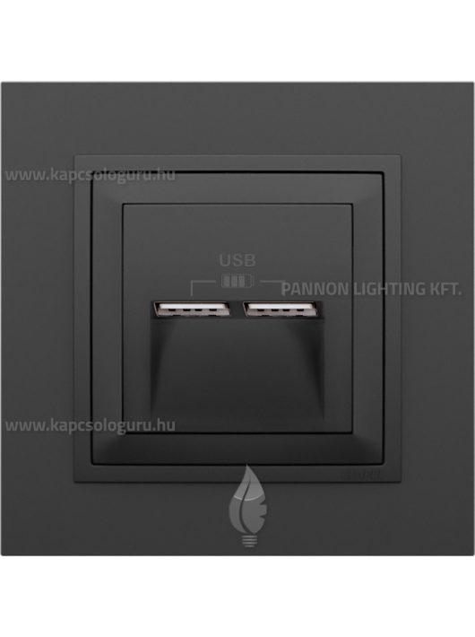 USB töltő aljzat, Dupla - 2,4A, IP20, fekete fedőlappal és Animato fekete 1-es kerettel - EFAPEL LOGUS 90