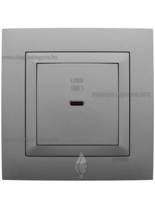 USB C gyorstöltő aljzat - 30W, IP20 , Aquarella alumínium fedőlappal és 1-es kerettel - EFAPEL LOGUS 90