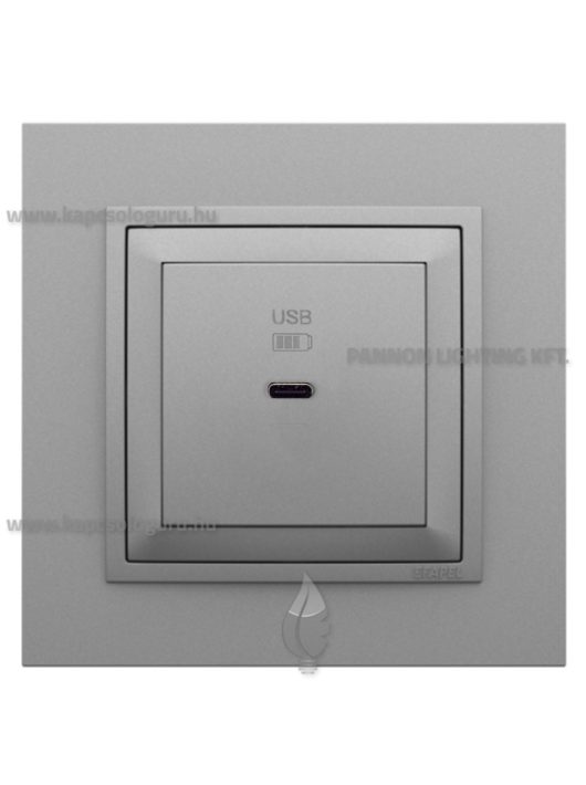 USB C gyorstöltő aljzat - 30W, IP20, Animato alumínium fedőlappal és 1-es kerettel - EFAPEL LOGUS 90