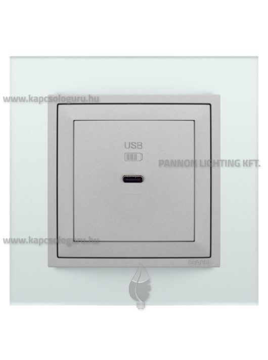 USB C gyorstöltő aljzat - 30W, IP20, alumínium fedőlappal és Crystal üveg 1-es kerettel - EFAPEL LOGUS 90