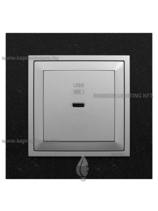 USB C gyorstöltő aljzat - 30W, IP20, alumínium fedőlappal és Petra fekete 1-es kerettel - EFAPEL LOGUS 90