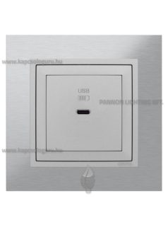   USB C gyorstöltő aljzat - 30W, IP20, alumínium fedőlappal és Metallo inox 1-es kerettel - EFAPEL LOGUS 90
