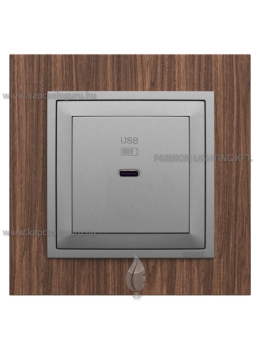 USB C gyorstöltő aljzat - 30W, IP20, alumínium fedőlappal és Arbore dió 1-es kerettel - EFAPEL LOGUS 90