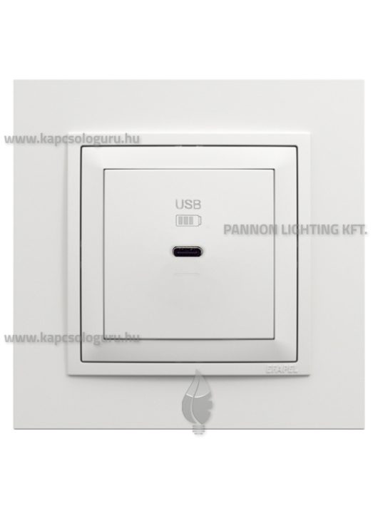 USB C gyorstöltő aljzat - 30W, IP20, fehér fedőlappal és Animato 1-es kerettel - EFAPEL LOGUS 90