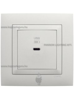   USB C gyorstöltő aljzat - 30W, IP20, jégfehér fedőlappal és Aquarella kerettel - EFAPEL LOGUS 90