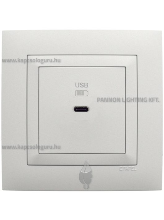 USB C gyorstöltő aljzat - 30W, IP20, jégfehér fedőlappal és Aquarella kerettel - EFAPEL LOGUS 90