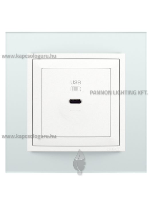 USB C gyorstöltő aljzat - 30W, IP20, jégfehér fedőlappal és Crystal üveg kerettel - EFAPEL LOGUS 90