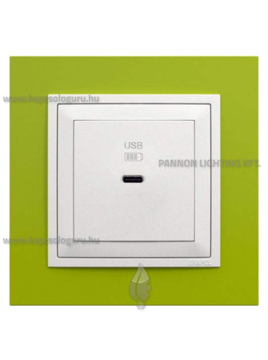 USB C gyorstöltő aljzat - 30W, IP20, jégfehér fedőlappal és Animato zöld kerettel - EFAPEL LOGUS 90