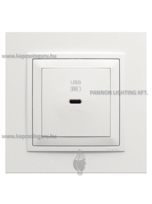 USB C gyorstöltő aljzat - 30W, IP20, jégfehér fedőlappal és Animato kerettel - EFAPEL LOGUS 90