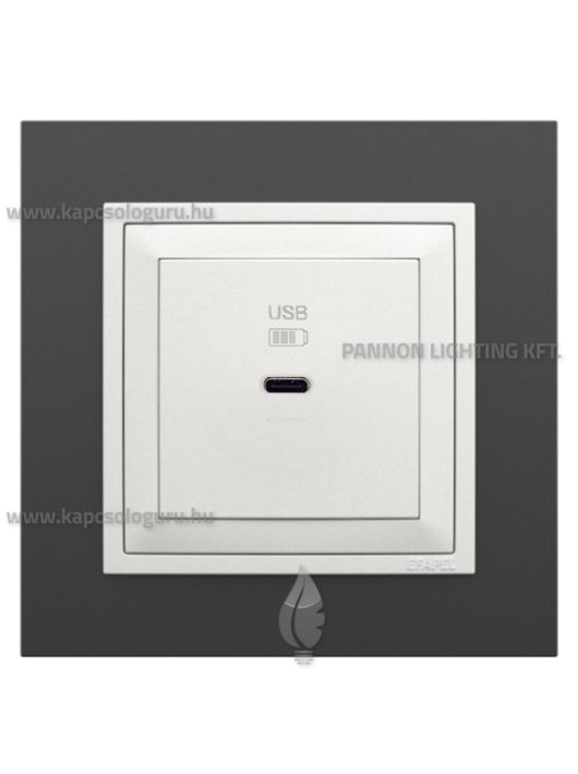 USB C gyorstöltő aljzat - 30W, IP20, jégfehér fedőlappal és Animato fekete kerettel - EFAPEL LOGUS 90