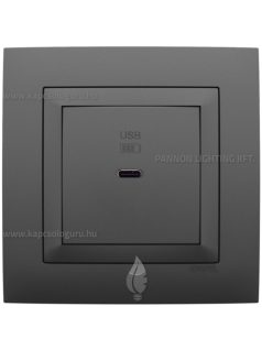   USB C gyorstöltő aljzat - 30W, IP20, szürke fedőlappal és Aquarella kerettel - EFAPEL LOGUS 90