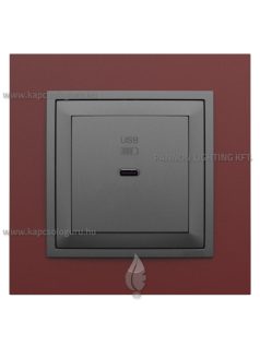   USB C gyorstöltő aljzat - 30W, IP20, szürke fedőlappal és Animato bíbor kerettel - EFAPEL LOGUS 90