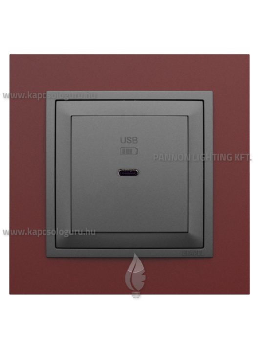 USB C gyorstöltő aljzat - 30W, IP20, szürke fedőlappal és Animato bíbor kerettel - EFAPEL LOGUS 90