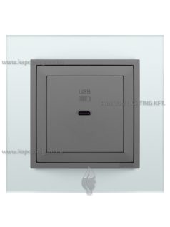   USB C gyorstöltő aljzat - 30W, IP20, szürke fedőlappal és Crystal üveg kerettel - EFAPEL LOGUS 90